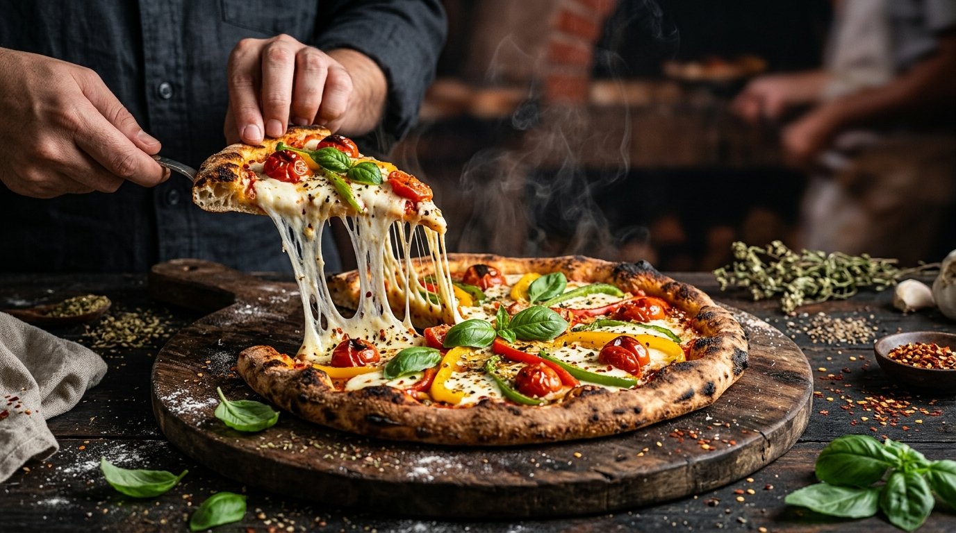 Sizzling Hot Pizza with Cheese Pull